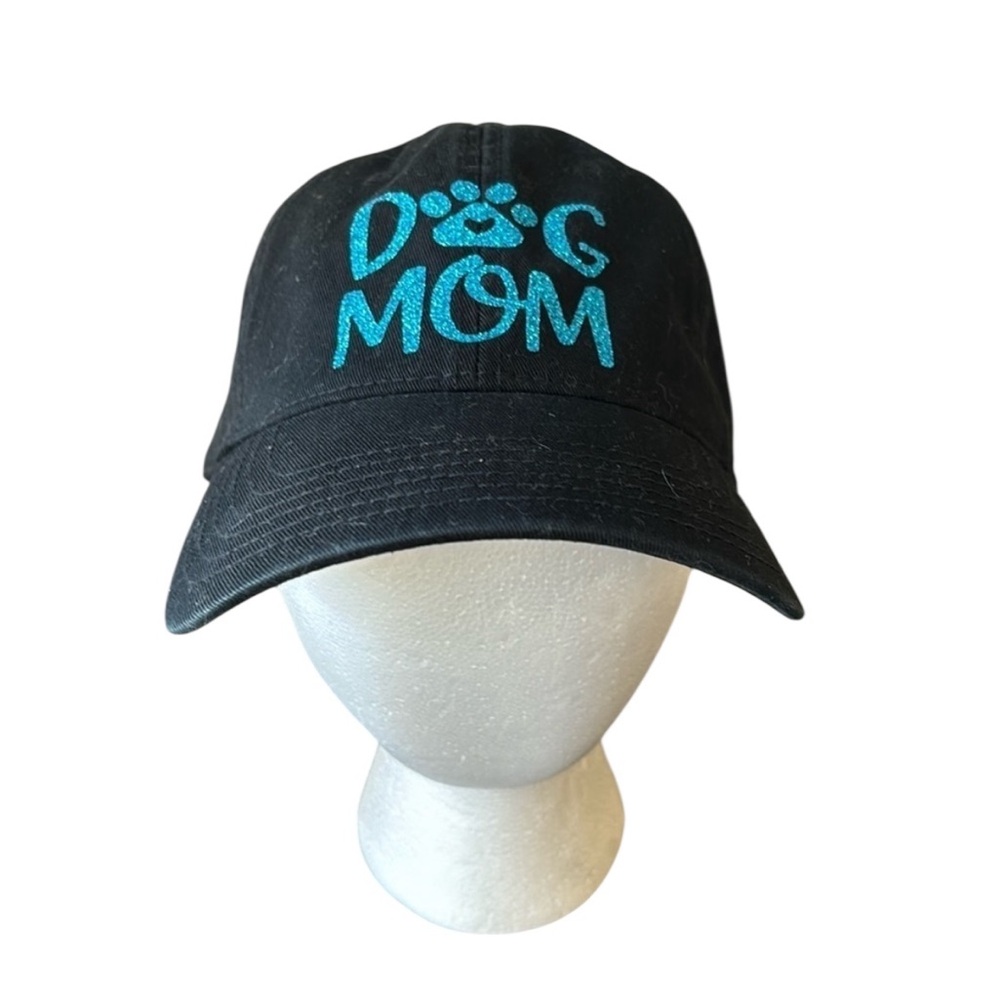 Dog Mom Black Blue Glitter‎ Canvas Baseball Hat OS